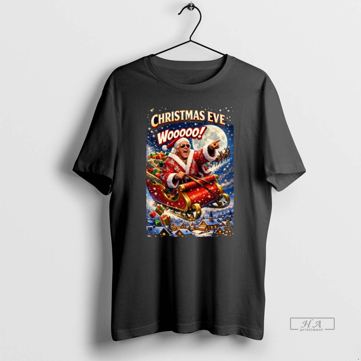 Official Christmas Eve Wooooo Ric Flair Santa Claus Is Coming To Town 2025 T-Shirts, Hoodie, Sweatshirt | TeeBloomCo.com