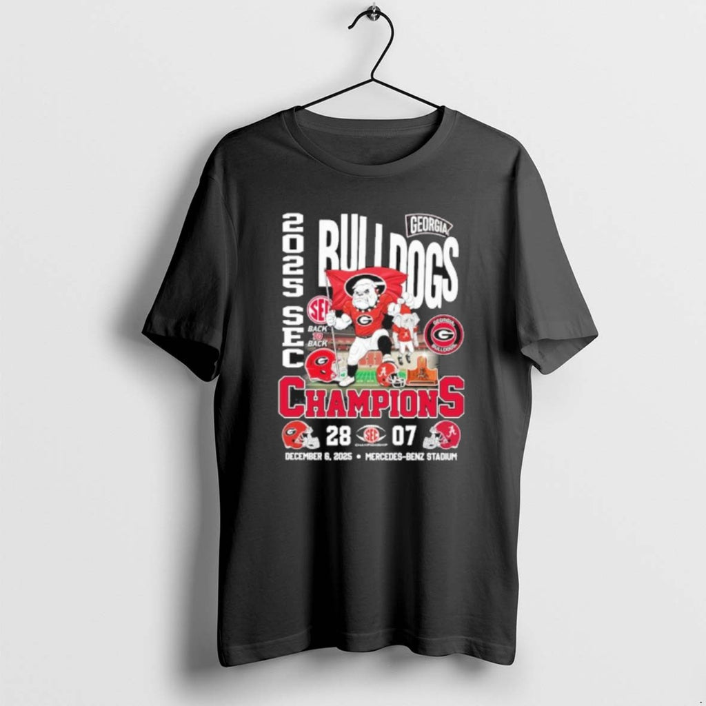 Official Georgia Bulldogs Mascot 2025 Sec Conference Champions 28 7 Score T-Shirts, Hoodie, Sweatshirt | TeeBloomCo.com