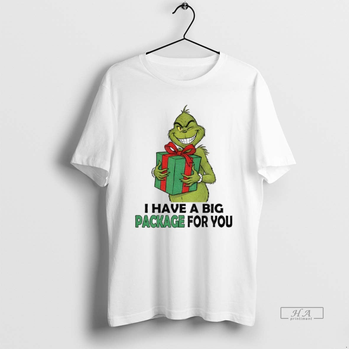 Official Grinch Santa Holding Gift I Have A Big Package For You Christmas T-Shirts, Hoodie, Sweatshirt | TeeBloomCo.com