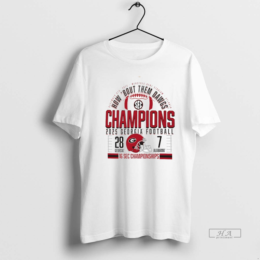Official How Bout Them Dawgs Georgia Bulldogs 2025 Sec Football Champions Helmet Circle T-Shirts, Hoodie, Sweatshirt