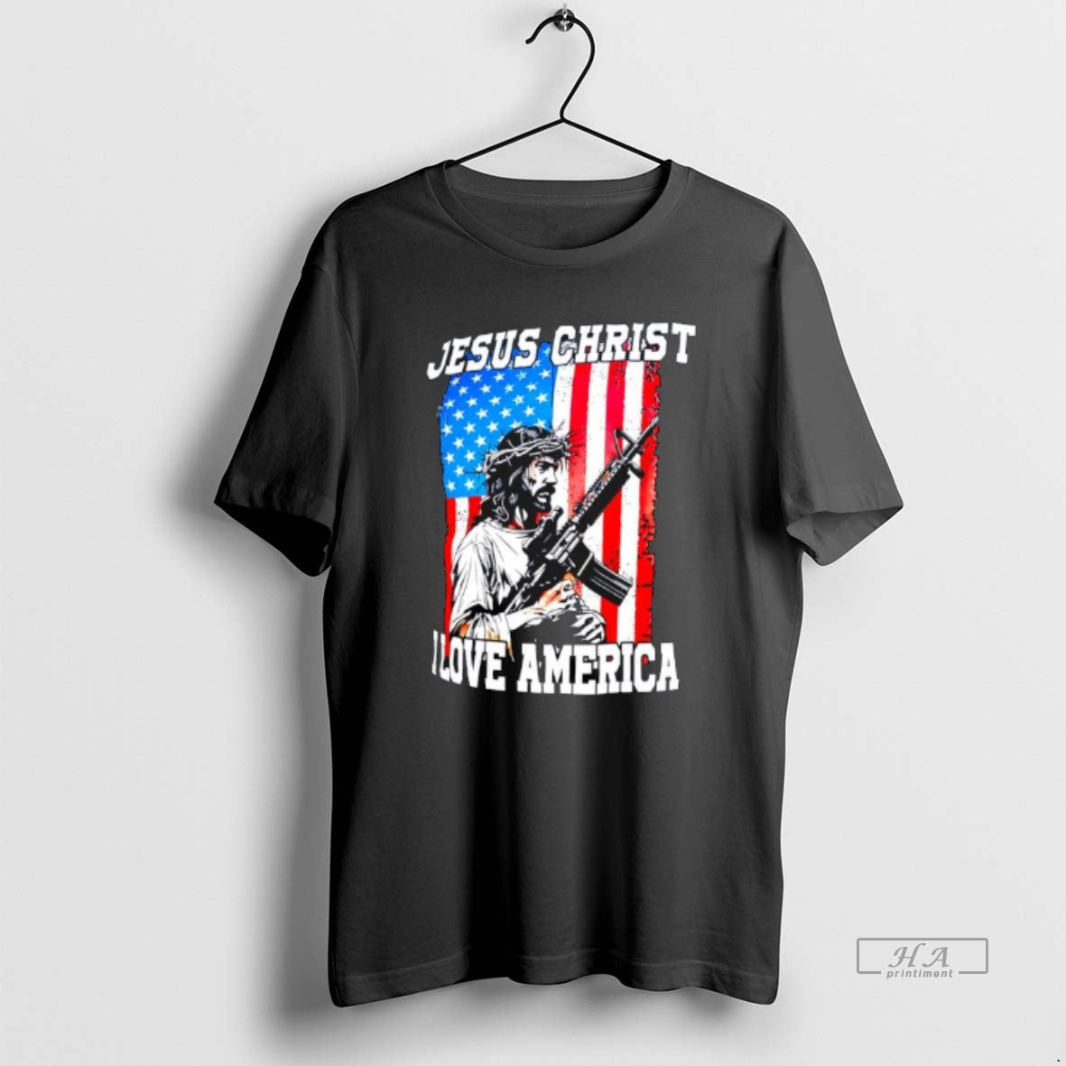 Official Jesus Christ I Love America Rifle American Flag Graphic T-Shirts, Hoodie, Sweatshirt | TeeBloomCo.com