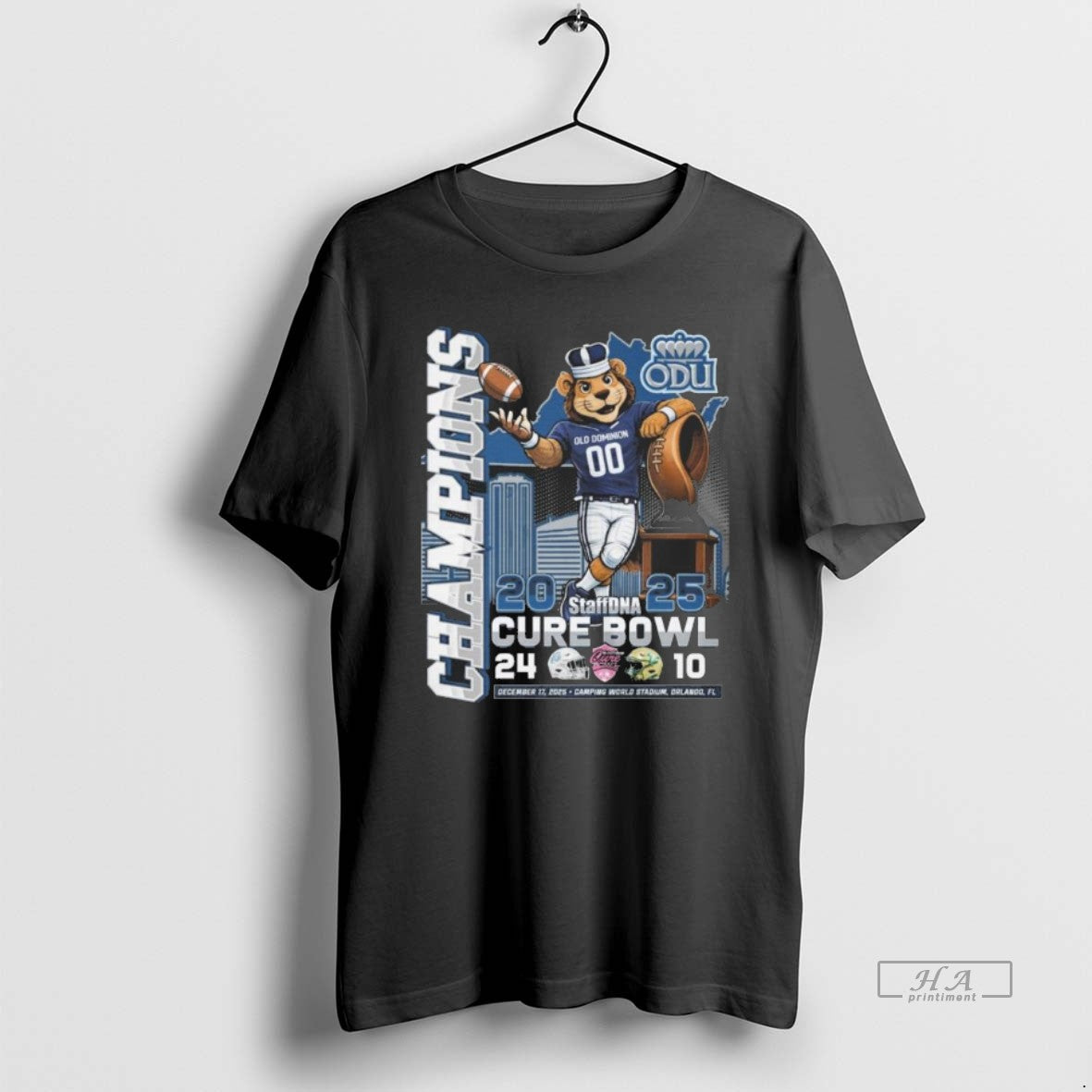 Official Old Dominion Monarchs 2025 Staffdna Cure Bowl Champions Mascot T-Shirts, Hoodie, Sweatshirt | TeeBloomCo.com