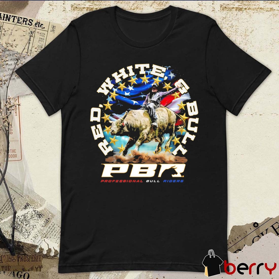 PBR Professional Bull Riders Red, White, and Bull Spotlight American Flag 2026 t-shirt