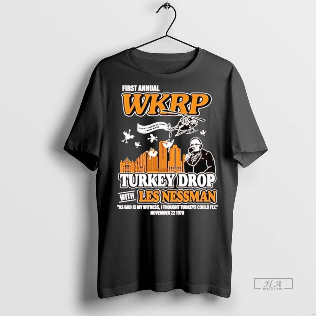Official Trendy First Annual Wkrp Turkey Drop With Les Nessman Thanksgiving Tee Sweater