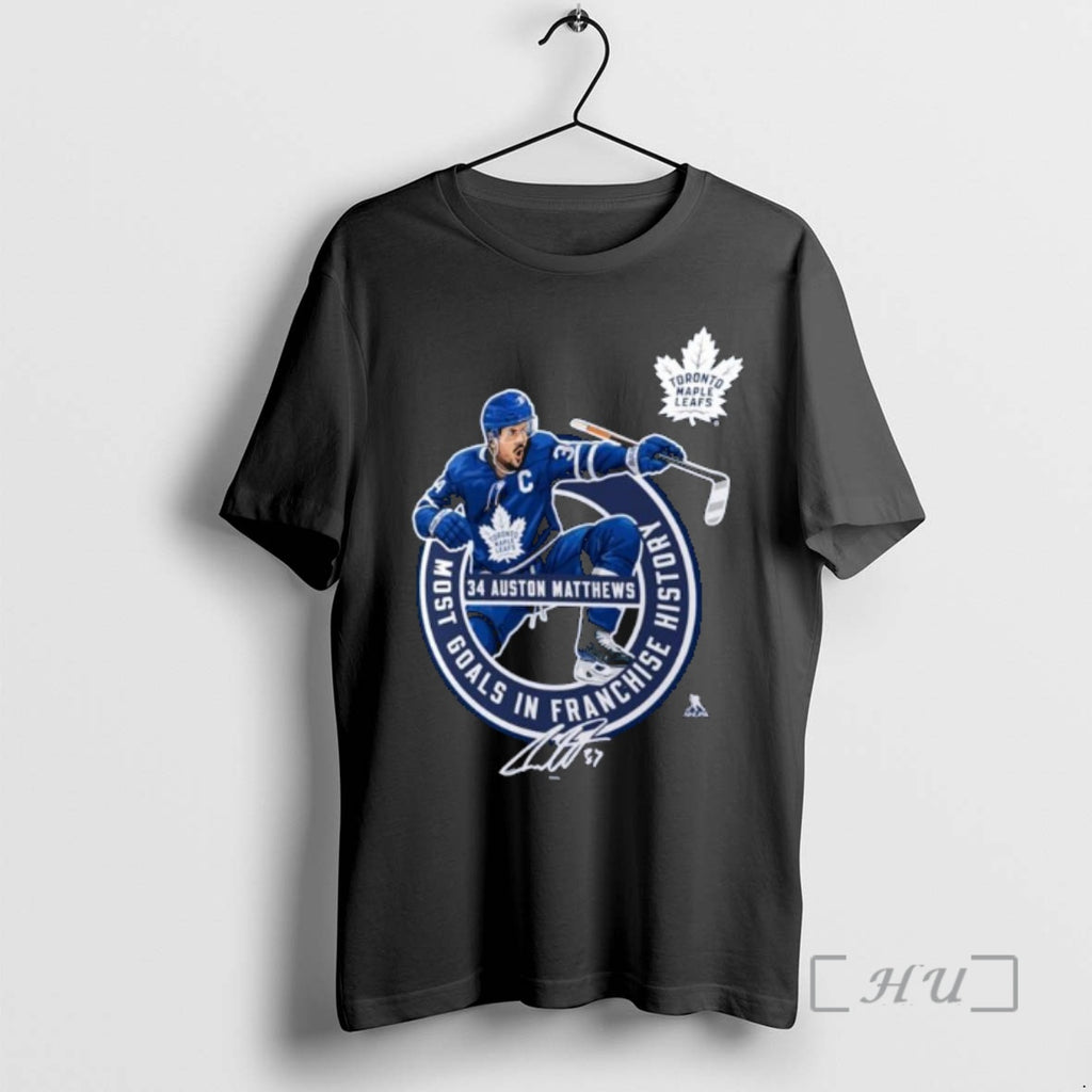 Officials Auston Matthews Toronto Maple Leafs Most Goals In Franchise History Signature Premium T Shirts Hoodie, Sweatshirt