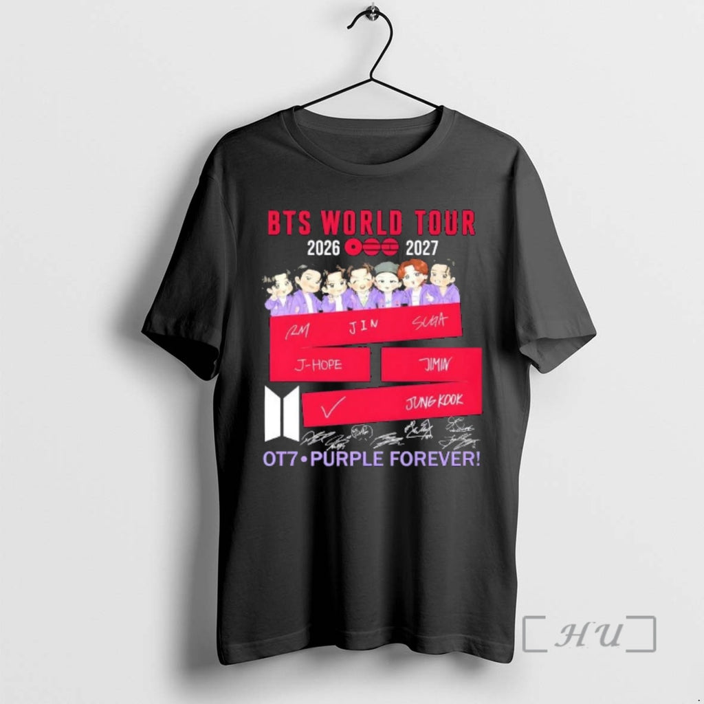 Officials Bts World Tour 2026 2027 Ot7 Purple Forever All Signatures Premium T Shirts Sweater Hoodie, Sweatshirt