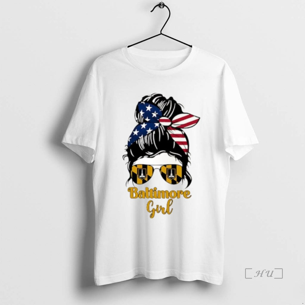 Officials Baltimore Girl Messy Bun America T-Shirts, Hoodie, Sweatshirt | TeeBloomCo.com