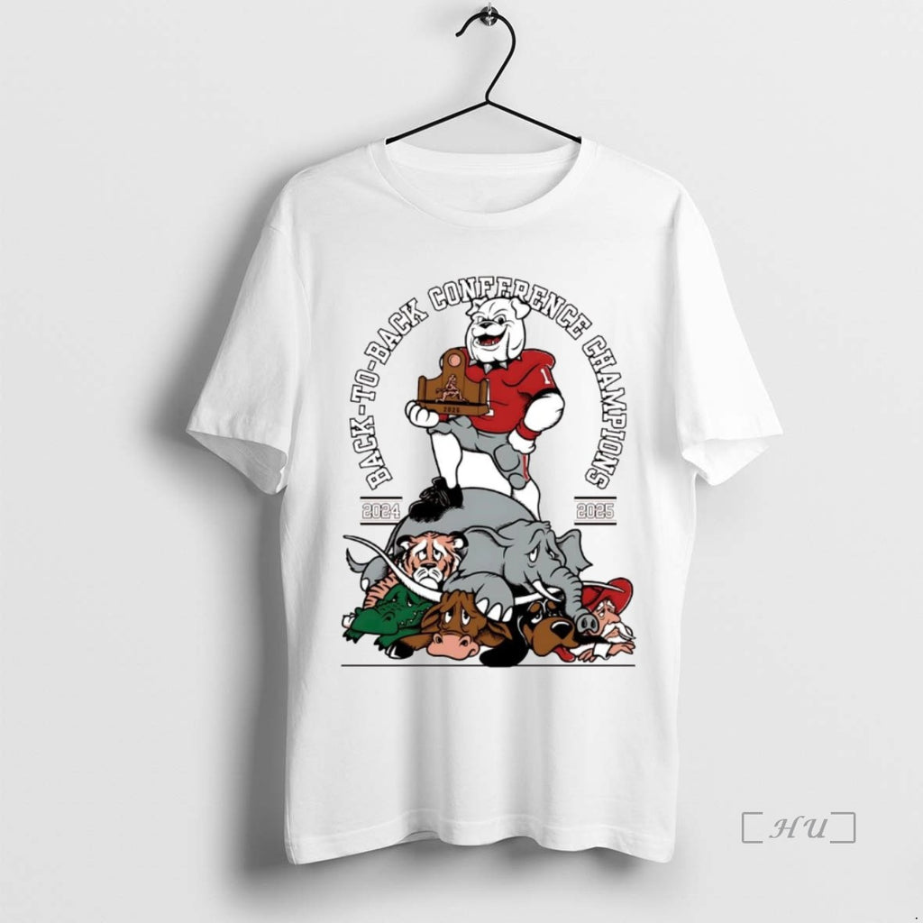 Officials Georgia Bulldogs 2025 Back To Back Conference Champions Mascot T-Shirts, Hoodie, Sweatshirt | TeeBloomCo.com