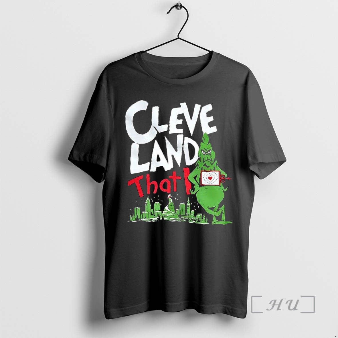 Officials Grinch Hes A Mean One Cleveland Skyline Christmas T-Shirts, Hoodie, Sweatshirt | TeeBloomCo.com