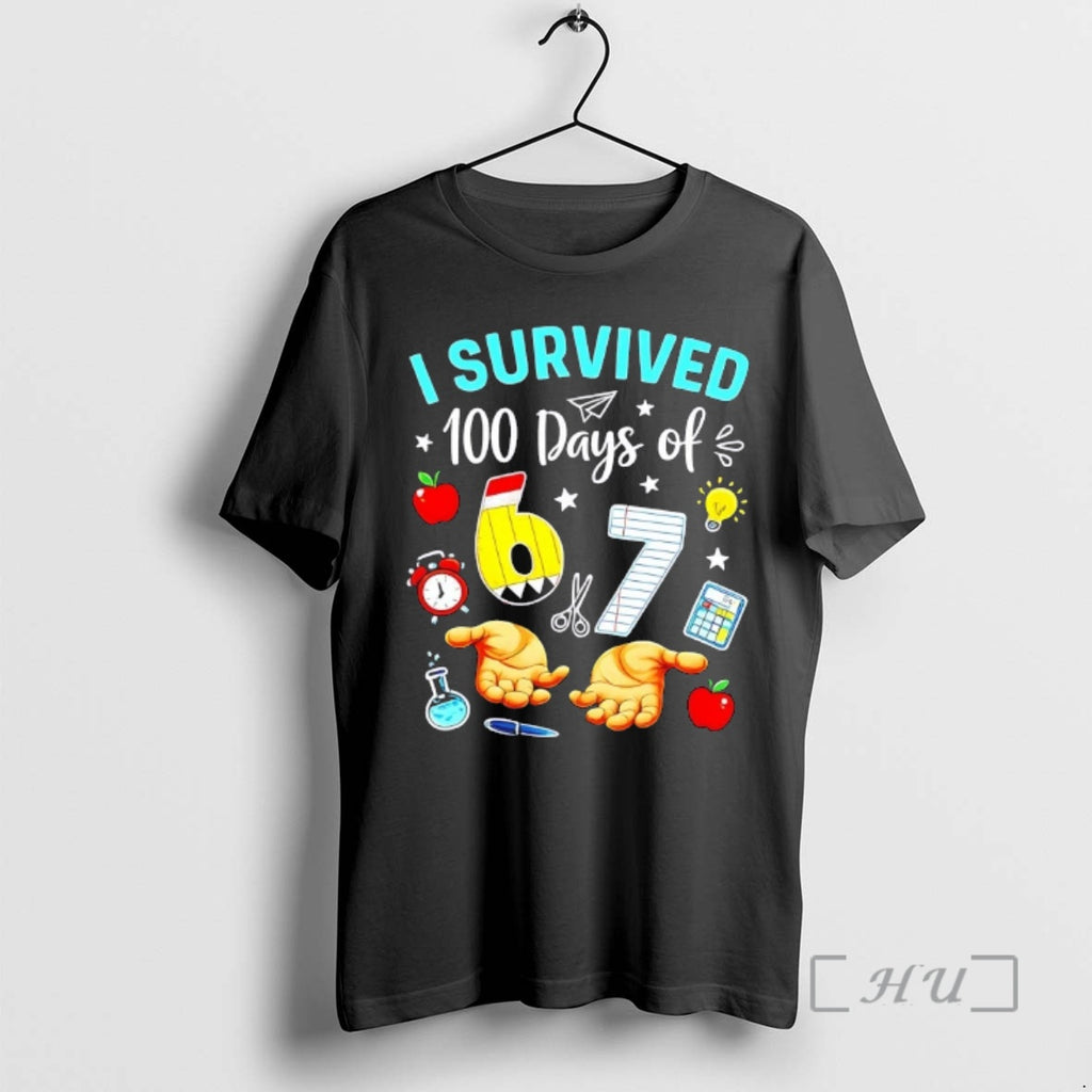 Officials I Survived 100 Days Of 67 School Teachers Students 6 7 Meme Premium T-Shirts, Hoodie, Sweatshirt | TeeBloomCo.com