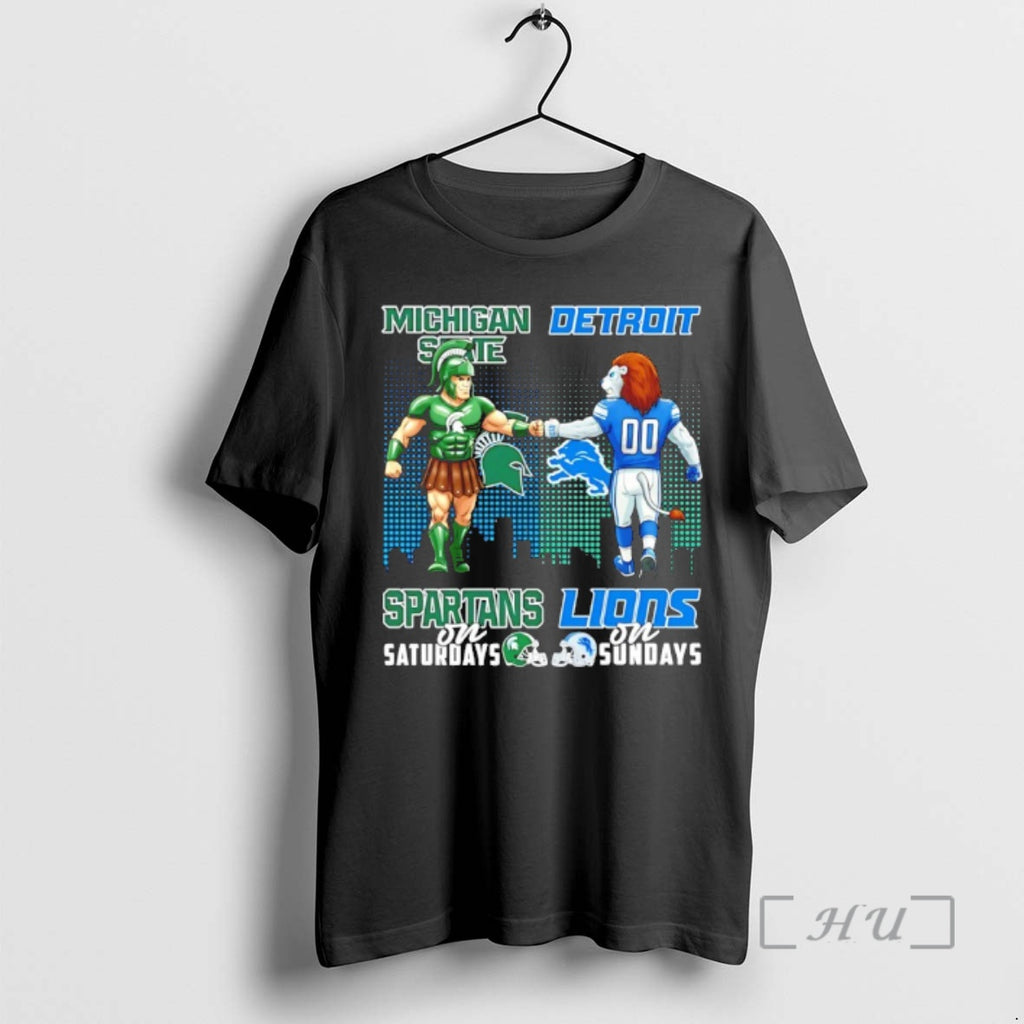 Officials Michigan State Spartans On Saturdays Vs Detroit Lions On Sundays Mascot Skyline Premium T-Shirts, Hoodie,...
