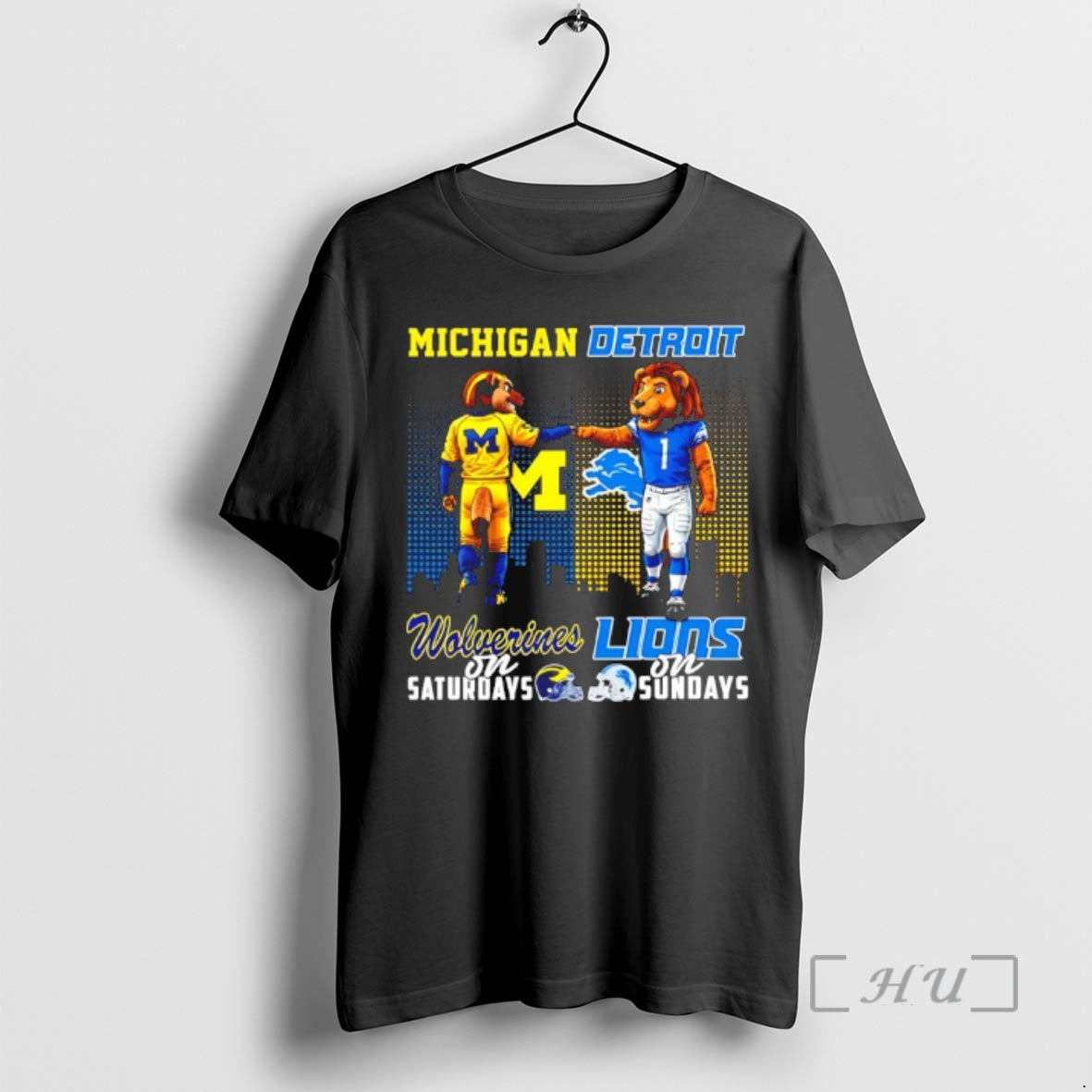 Officials Michigan Wolverines On Saturdays Vs Detroit Lions On Sundays Mascot Skyline Premium T Shirts Hoodie, Sweatshirt