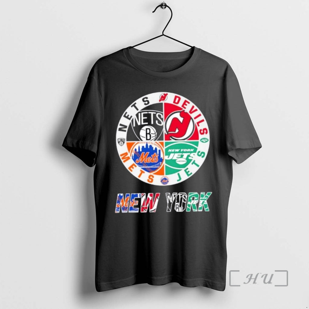 Officials New York City Sports Nets Devils Jets Mets Logos Combine Premium T Shirts Sweater Hoodie, Sweatshirt