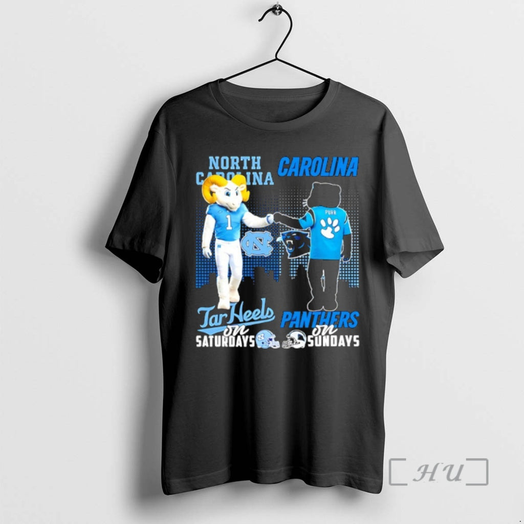 Officials North Carolina Tar Heels On Saturdays Vs Carolina Panthers On Sundays Mascot Skyline Premium T-Shirts, Hoodie,...