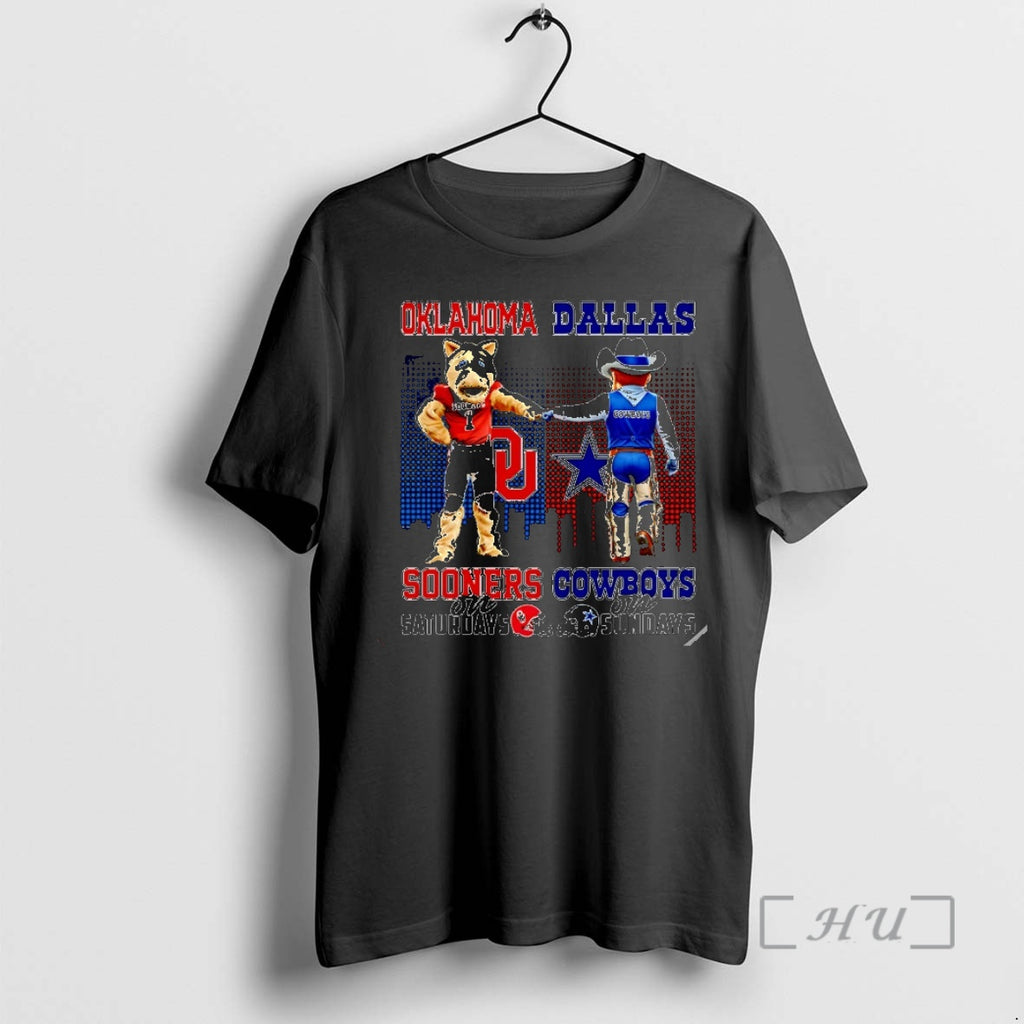 Officials Oklahoma Sooners On Saturdays Vs Dallas Cowboys On Sundays Mascot Skyline Christmas Premium T-Shirts, Hoodie,...