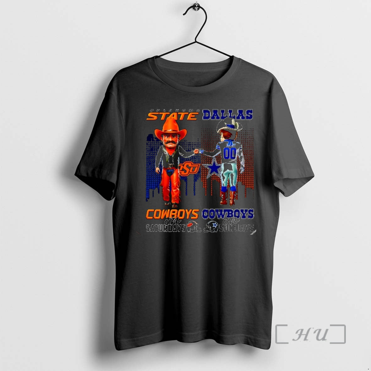 Officials Oklahoma State Cowboys On Saturdays Vs Dallas Cowboys On Sundays Mascot Skyline Christmas Premium T-Shirts,...
