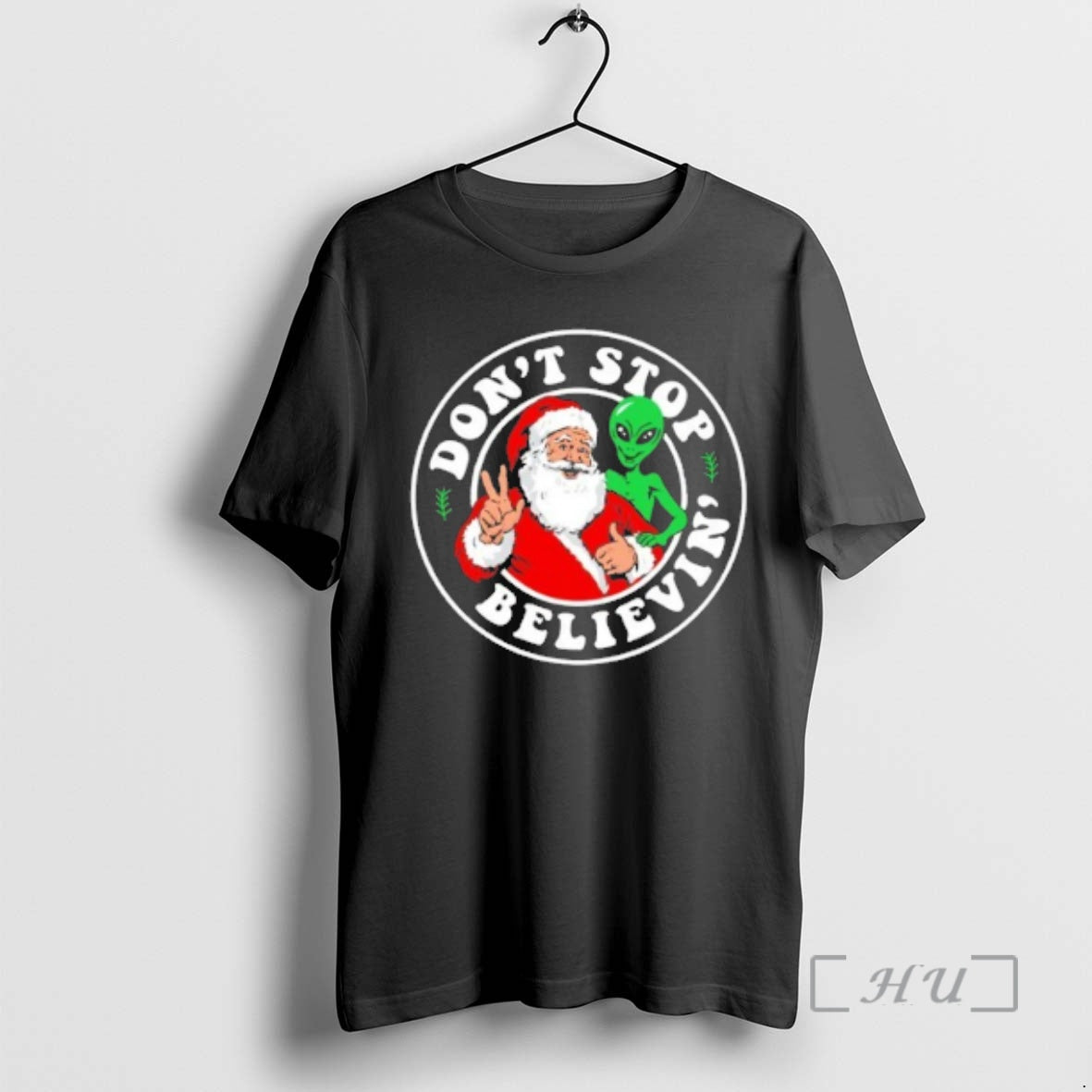 Officials Santa And Alien Dont Stop Believin T-Shirts, Hoodie, Sweatshirt | TeeBloomCo.com