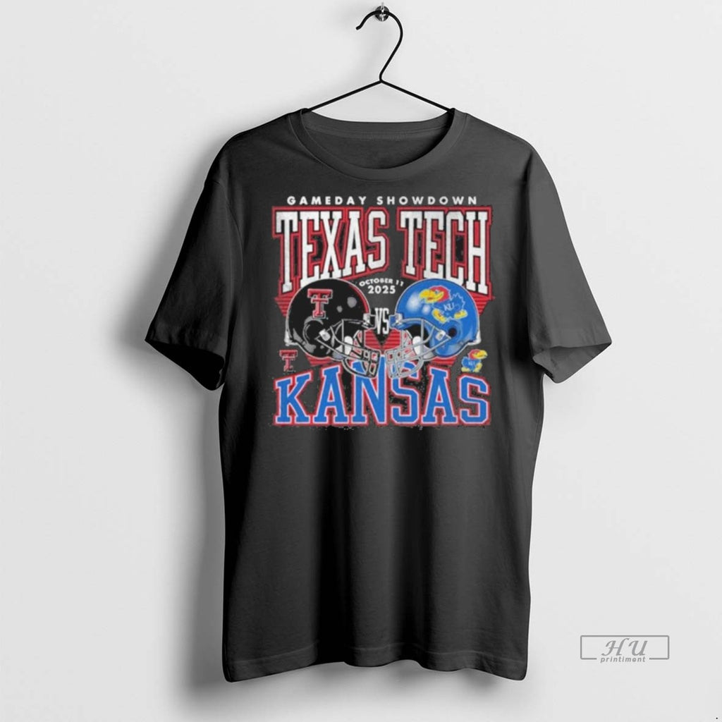 Officials Texas Tech Vs Ku 2025 Gameday Matchup Helmet Tee Shirt Sweater