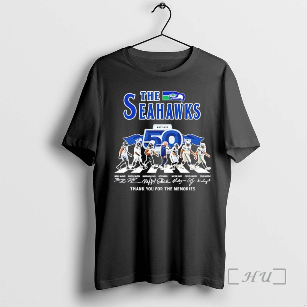 Officials The Seahawks 50 Years 1976 2025 Abbey Road Signature Thank You For The Memories T-Shirts, Hoodie, Sweatshirt