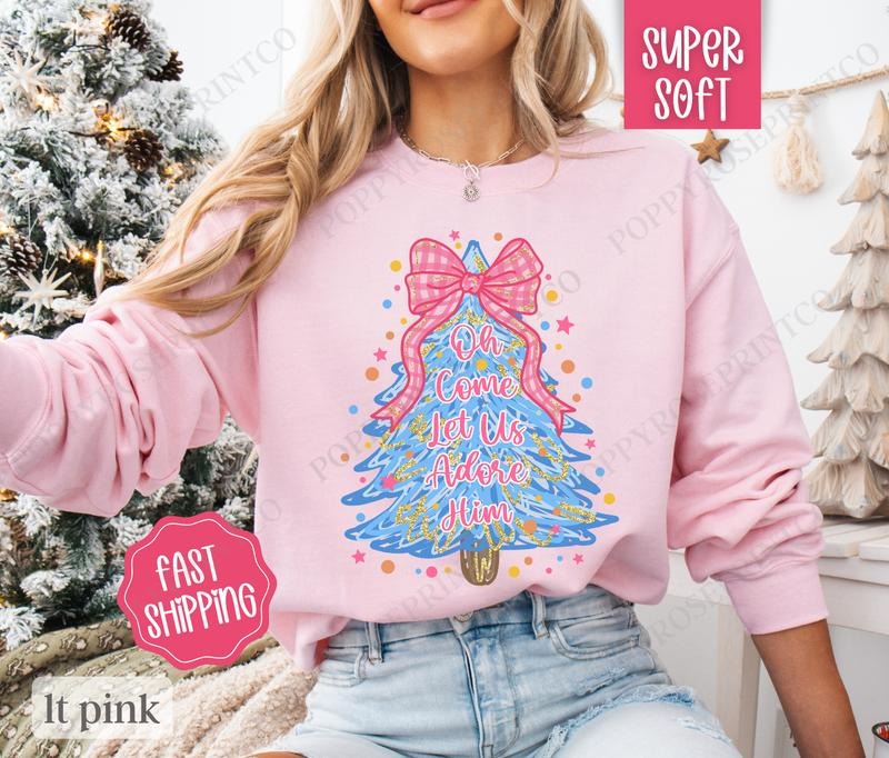 Oh Come Let Us Adore Him Sweatshirt, Christmas Sweater, Women's Holiday Crewneckstyle{n002}2 T-Shirts, Hoodie