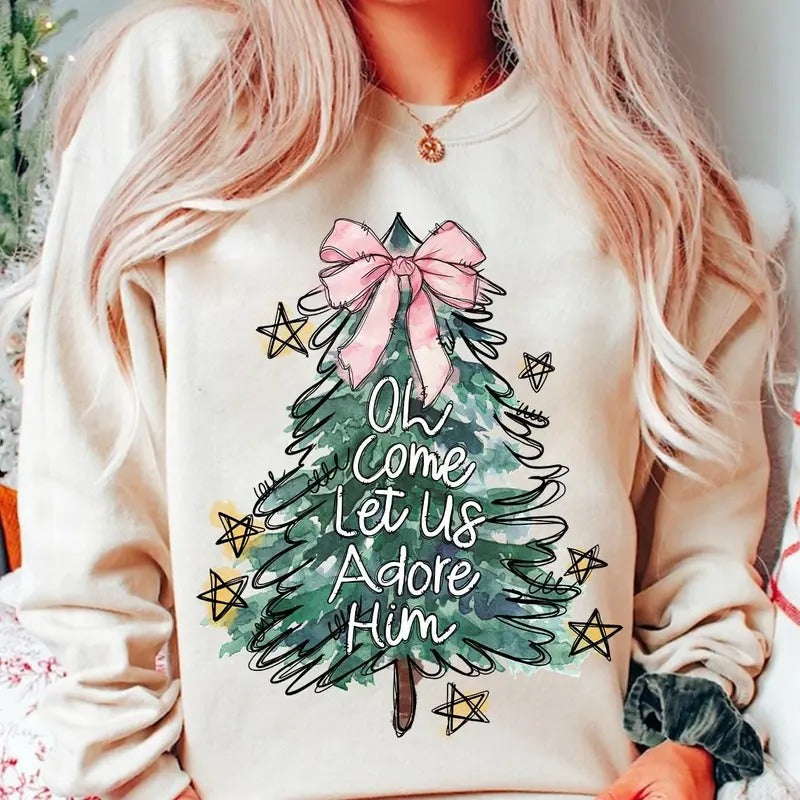 Oh Come Let Us Adore Him T-Shirt - Christian Christmas Sweatshirt for Men and Women - Cotton, Fabric Hoodie | TeeBloomCo.com