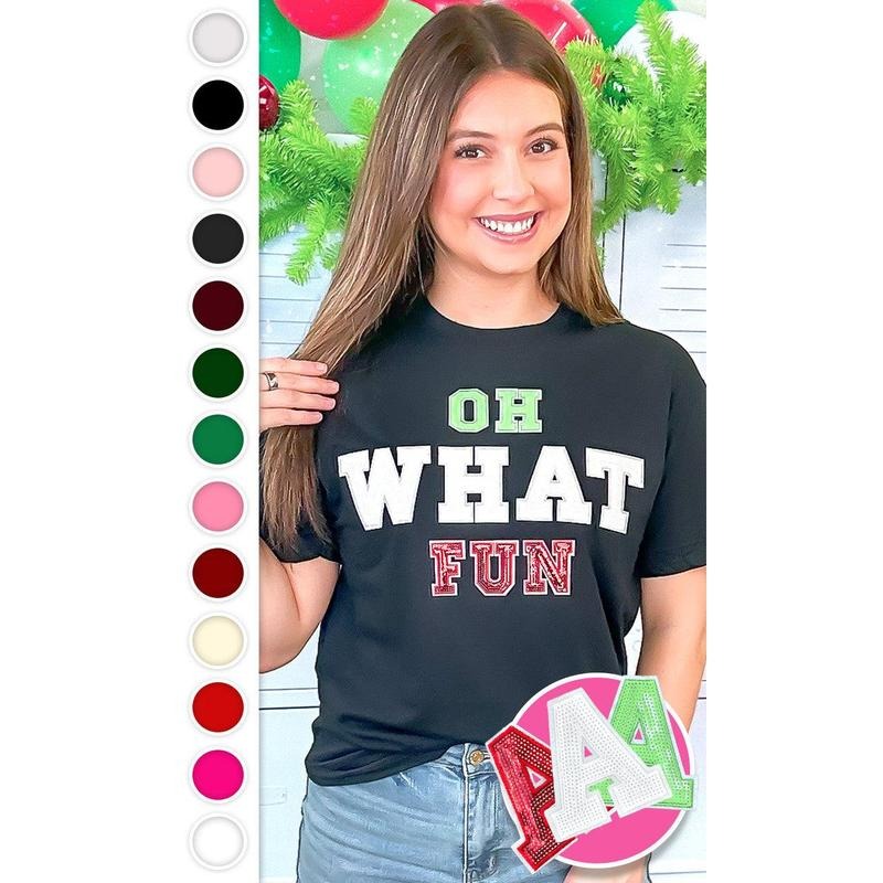 Oh What Fun Sequin Christmas Graphic T-Shirt Hoodie, Sweatshirt | TeeBloomCo.com