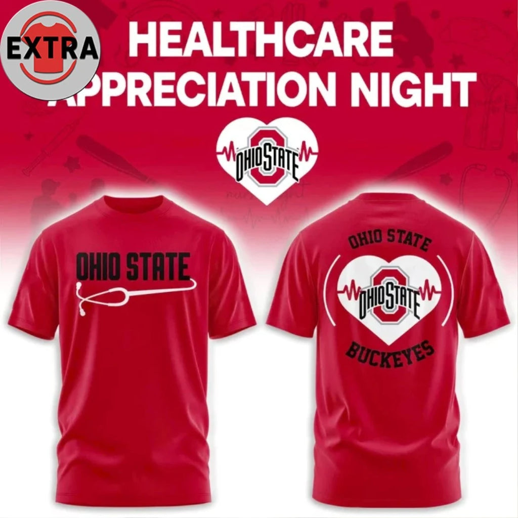 Ohio State Healthcare Appreciation Night Edition Red Logo Two Sided Shirt