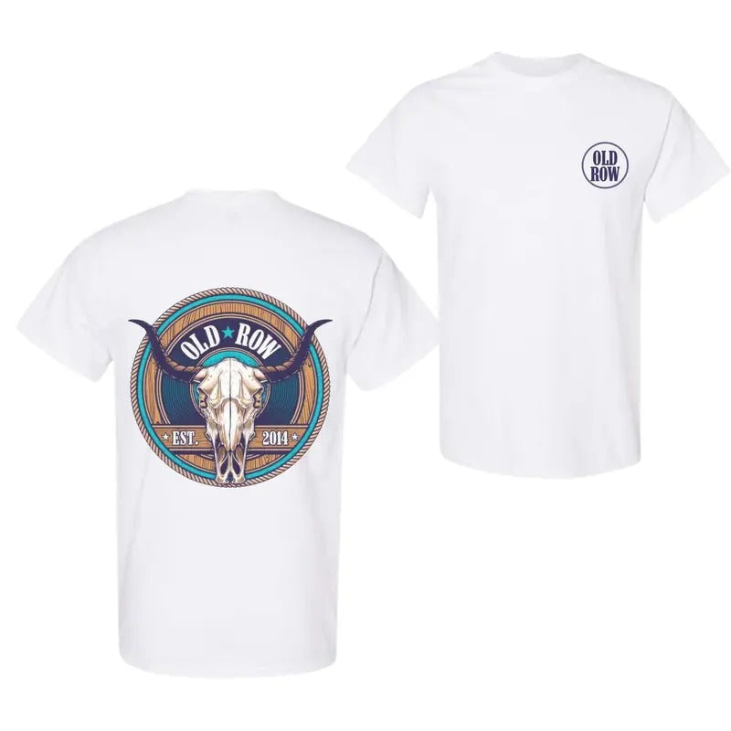 Old Row Outdoors Cow Skull Front and Back Graphic Tee, Colorful, Unisex T-shirt, For Him Hoodie, Sweatshirt | TeeBloomCo.com