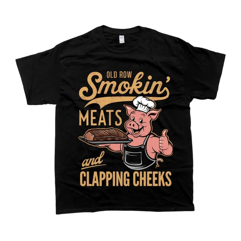 Old Row Unisex 100% Cotton T-shirt, Smokin Meat Fun Pig BBQ, for Men & Women Hoodie, Sweatshirt | TeeBloomCo.com