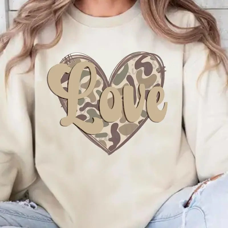 Old School Camo Heart With Love Sweatshirt, Old School Camo Valentine Gift, Valentine Tee, Love Camo Shirt Hoodie