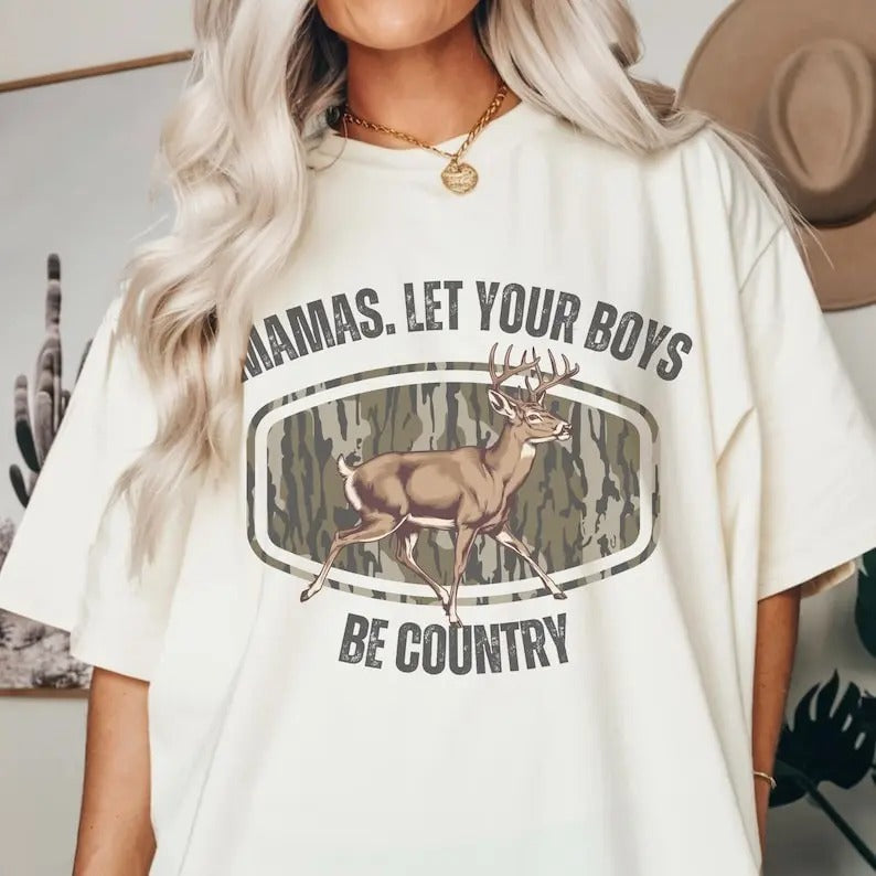 Old School Mamas Let Your Boy Be Country Camo Deer Shirt, Hunting Mama Tee, Mamas Camo Hunting Gift, Mama Camo Mother's...