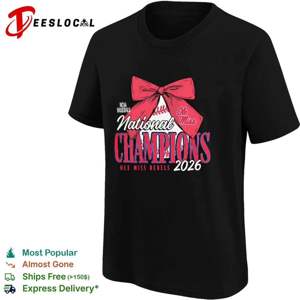Ole Miss Rebels 2026 NCAA Baseball National Champions bow on baseball shirt