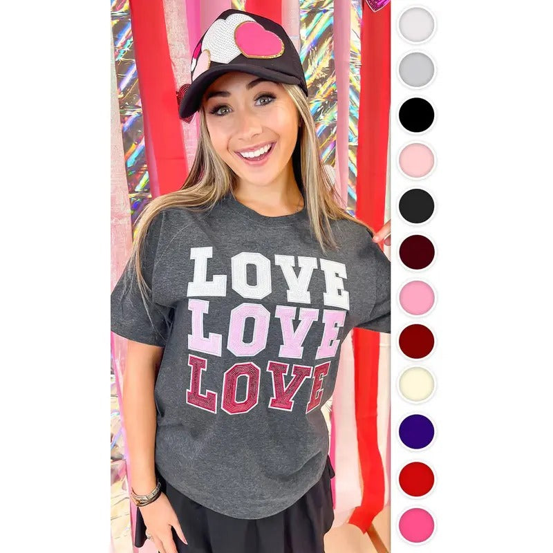 Ombre Sequin Love Valentines Graphic T-Shirt Hoodie, Sweatshirt | TeeBloomCo.com
