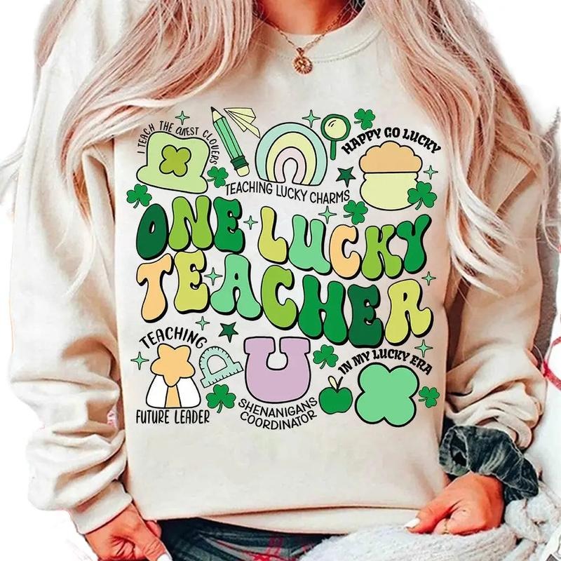 One Lucky Teacher Sweatshirt, Teacher Lucky Charm Patricks Day, St Patrick's Day Tee, Shamrock Teacher, St Patrick's Day...