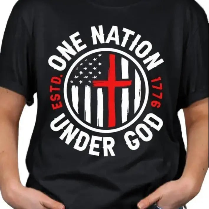 One Nation Under God 4th of July T-shirt Menswear Top Shortsleeve Hoodie, Sweatshirt | TeeBloomCo.com