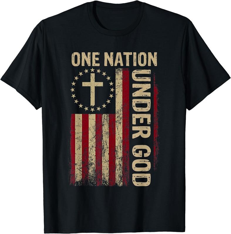 One Nation Under God Flag 4th Of July Patriotic Christian T-Shirt Hoodie, Sweatshirt | TeeBloomCo.com