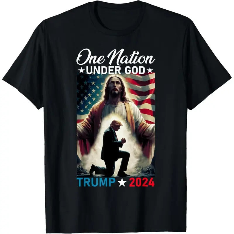 One Nation Under God Trump 2024 God American Flag Christian T-Shirt made in usa Hoodie, Sweatshirt | TeeBloomCo.com