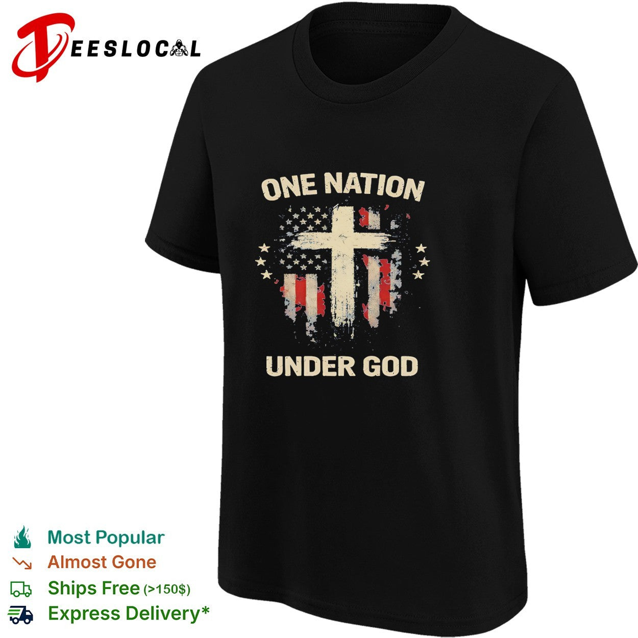 One Nation under God Patriotic Cross American Flag Religious Faith Christian shirt