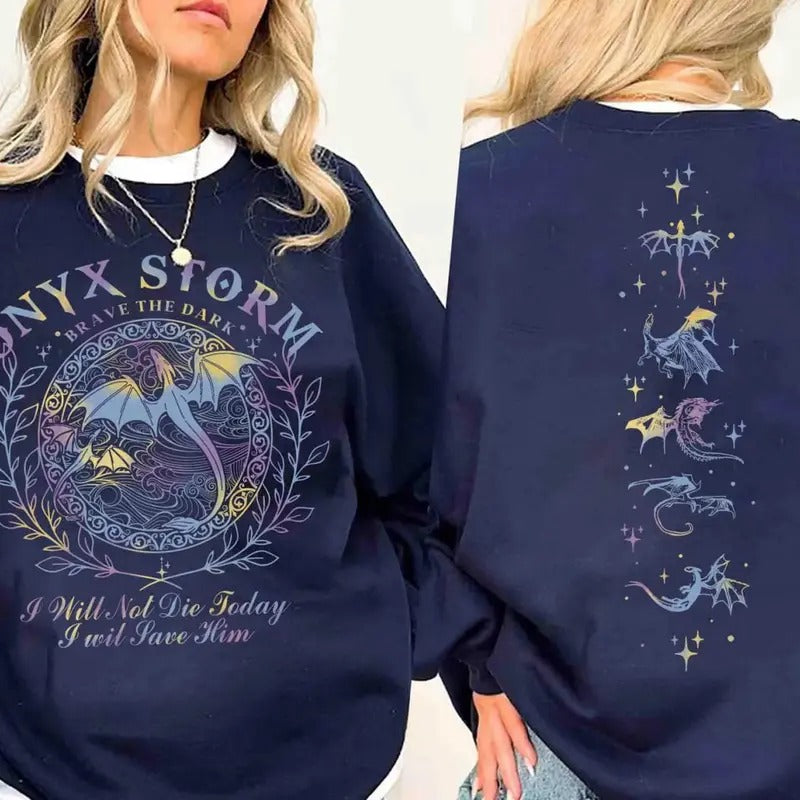 Onyx Storm Fourth Wing Series Sweater, Onyx Storm Brave The Dark T-Shirt, Basgiath War College Sweatshirt, Xaden Riorson...