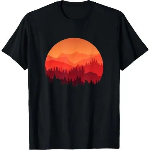 Orange Mountain and Forest Scene Silhouette Graphic T-Shirt Made in USA Hoodie, Sweatshirt | TeeBloomCo.com