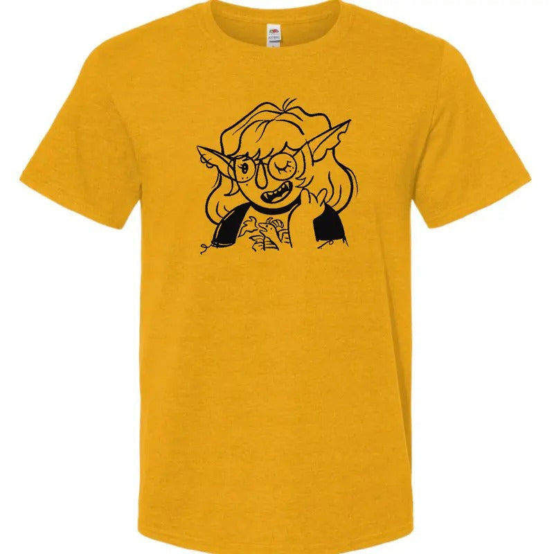 Orc girl on mustard unisex shirt. Printed in Long Beach, CA. Hoodie, Sweatshirt | TeeBloomCo.com