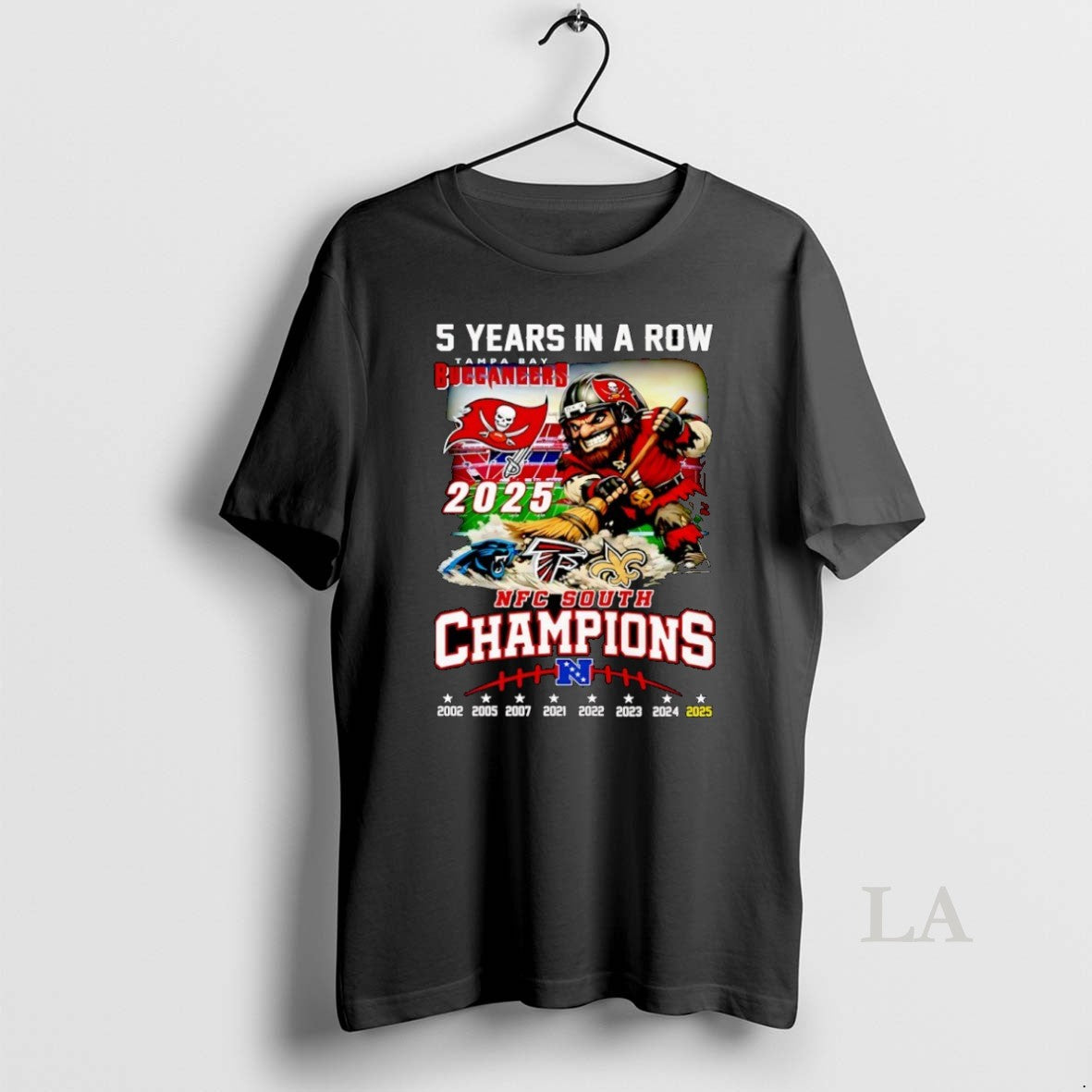 Original 5 Years In A Row Tampa Bay Buccaneers 2025 Nfc South Champions Mascot T-Shirts, Hoodie, Sweatshirt | TeeBloomCo.com