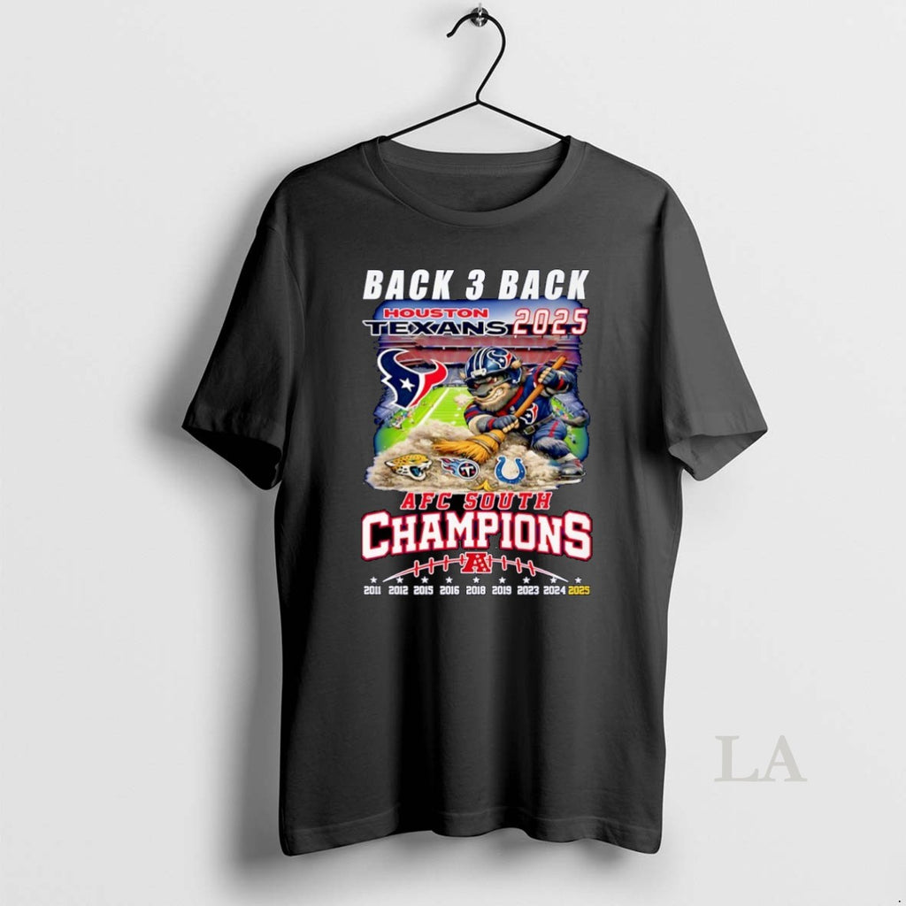 Original Back 3 Back Houston Texans 2025 Afc South Champions Mascot T-Shirts, Hoodie, Sweatshirt | TeeBloomCo.com