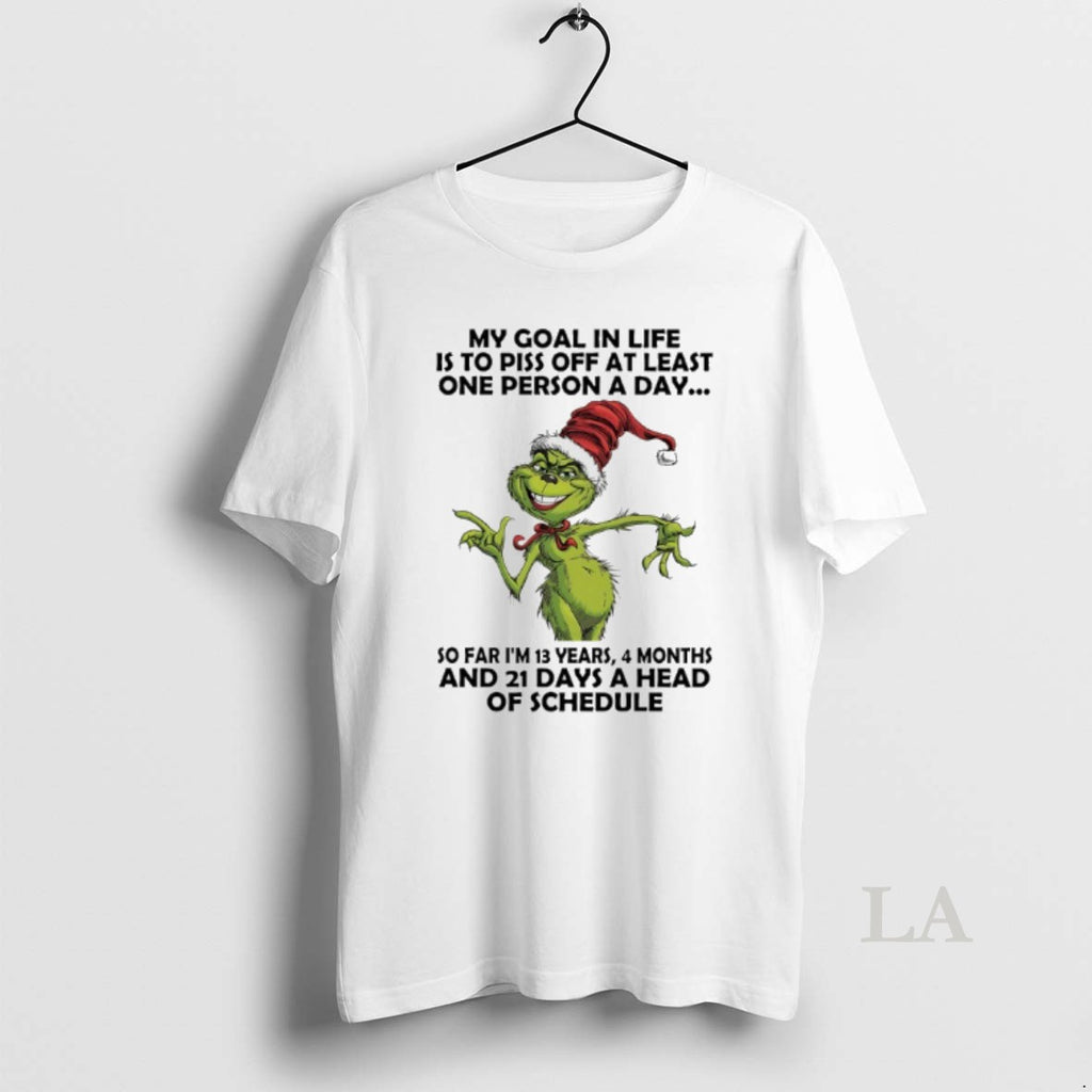 Original Grinch Santa My Goal In Life Is To Piss Off At Least One Person T-Shirts, Hoodie, Sweatshirt | TeeBloomCo.com