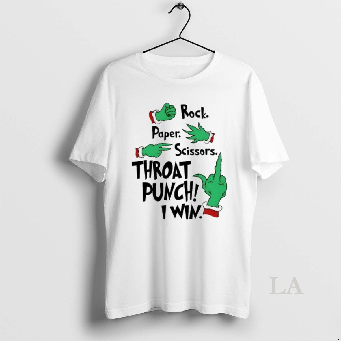 Original Grinch Hand Rock Paper Scissors Throat Punch I Win Christmas T-Shirts, Hoodie, Sweatshirt | TeeBloomCo.com