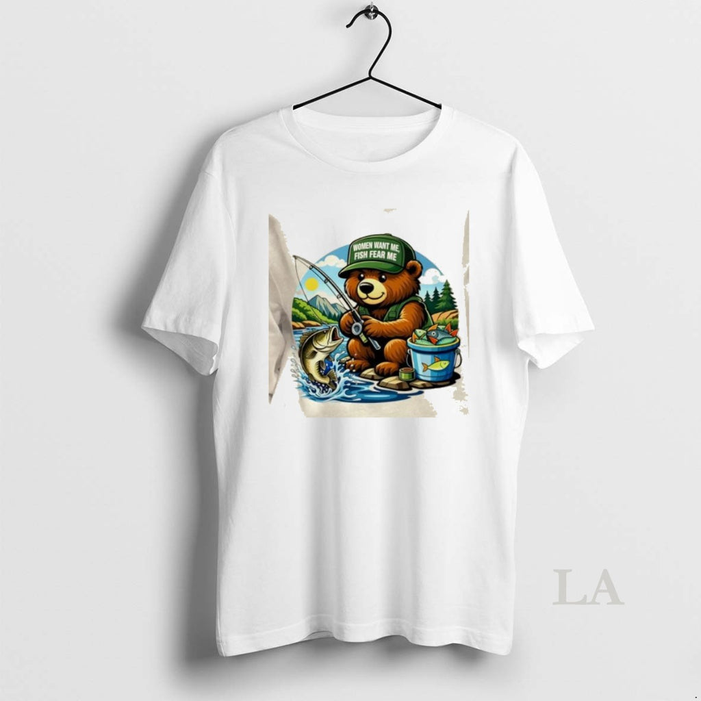 Original Teddy Bear Fishing Wearing A Cap Women Want Me Fish Fear Me T-Shirts, Hoodie, Sweatshirt | TeeBloomCo.com