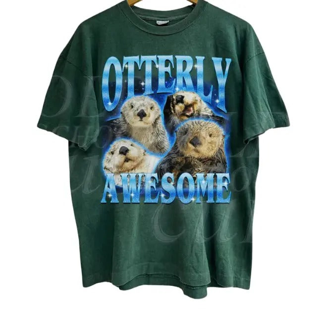 Otterly Awesome Vintage Graphic T-Shirt, Retro Funny Otter Bootleg T Shirt, Funny Gag Shirt, Vintage Nature T Shirt,...
