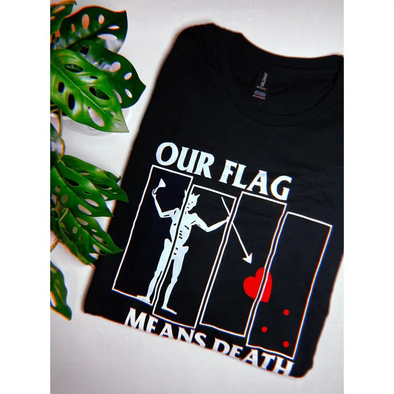 Our Flag Means Death Band Logo Mash up shirt. Black unisex shirt. Hoodie, Sweatshirt | TeeBloomCo.com