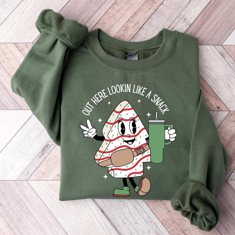 Out Here Lookin Like A Snack Shirt, Christmas Tree Cake Shirt, Christmas Crewneck, Holiday Sweater, Funny Christmas...