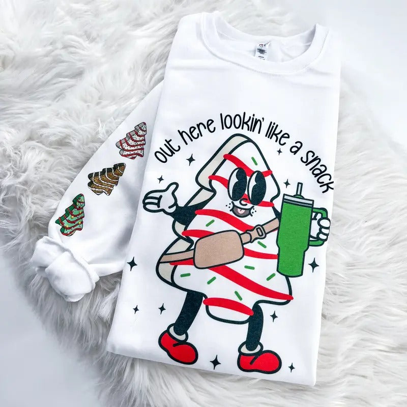 Out here Looking like a Snack Retro Christmas Tree Cake Sweatshirt or Hoodie T-Shirts | TeeBloomCo.com
